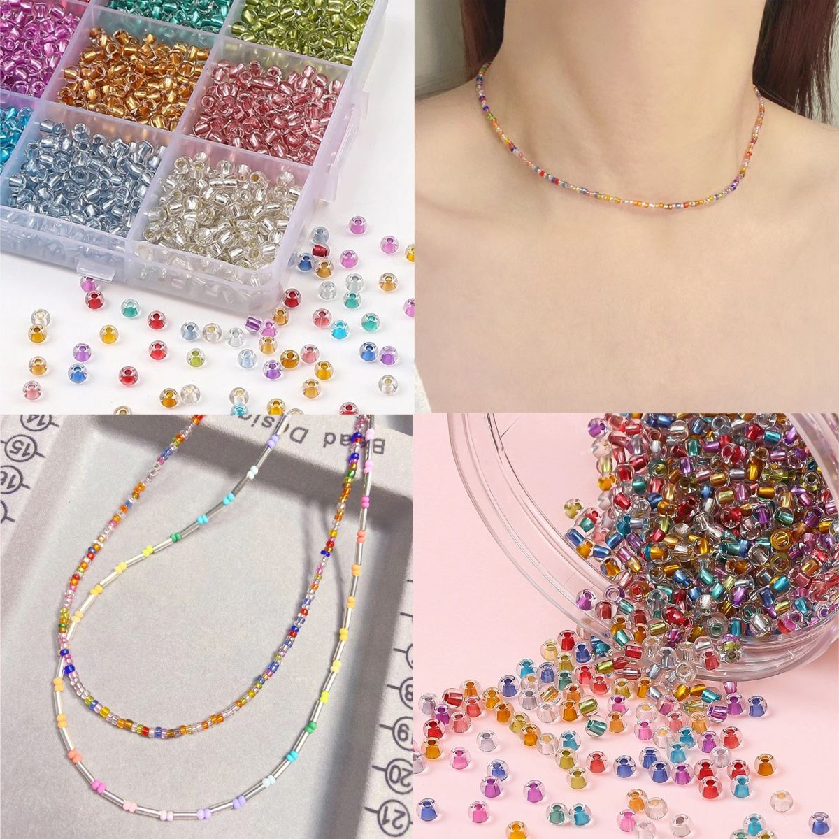 Glass Rice Bead Jewelry Beaded Bracelet Necklace Ring Handmade DIY Loose Beads 3mm