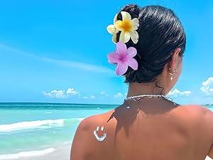 Flower Hair Claw Clips-4PCS for Thick Hair,Strong Hold Nonslip,Hawaiian,Cute Large Clips,Banana Clip for Thin,Hair Accessories