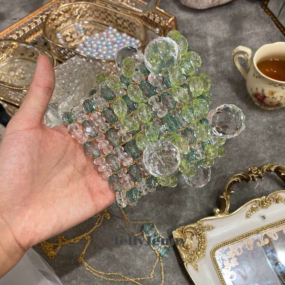 DIY crystal beaded woven small square bag messenger bag metal chain bag